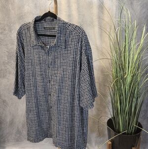 Mens Geoffrey Beene Short Sleeve Shirt XXL Black & White Grid Design